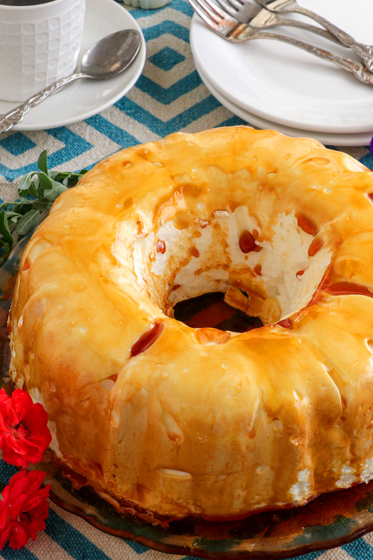 Cloud Cake or Molotof- a meringue-based pudding glazed with sugar caramel.