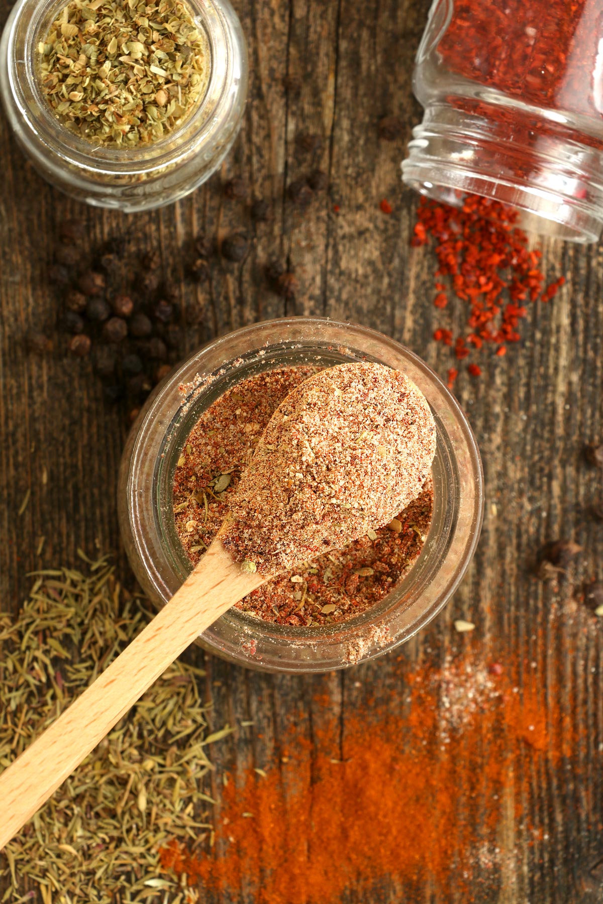 A jar of Cajun seasoning made from scratch.