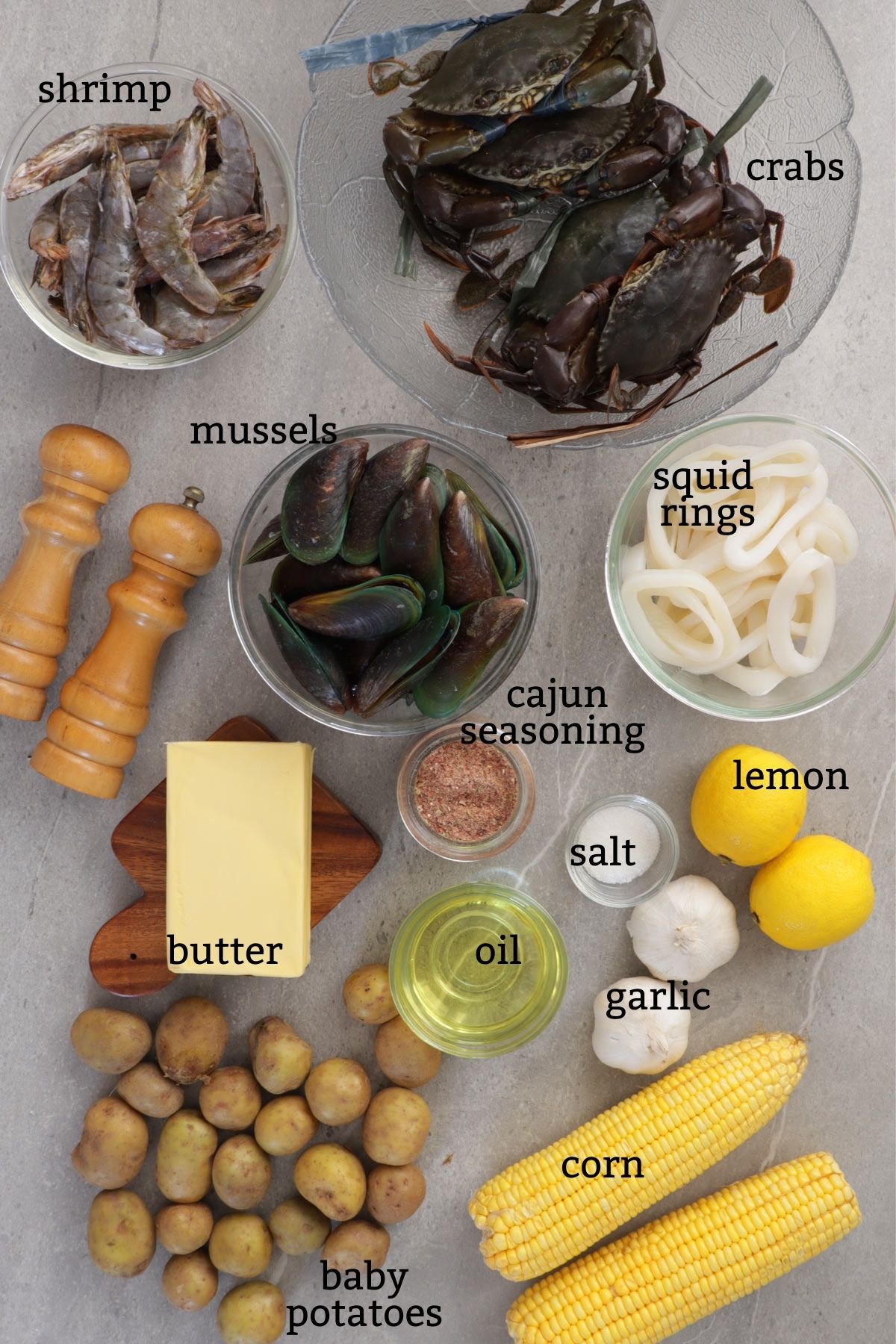 Ingredients for Cajun Seafood Boil