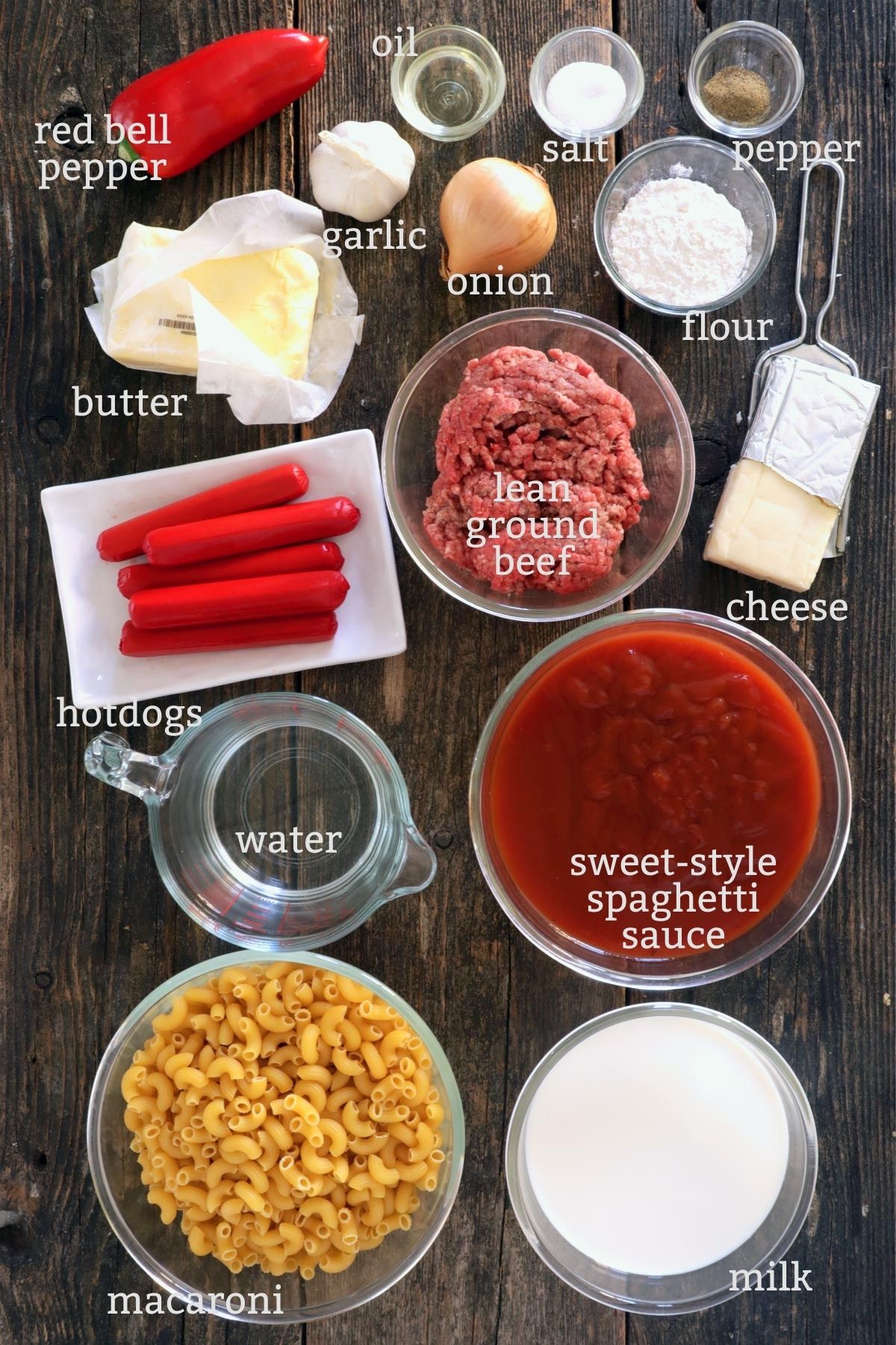 Ingredients for Filipino baked macaroni 