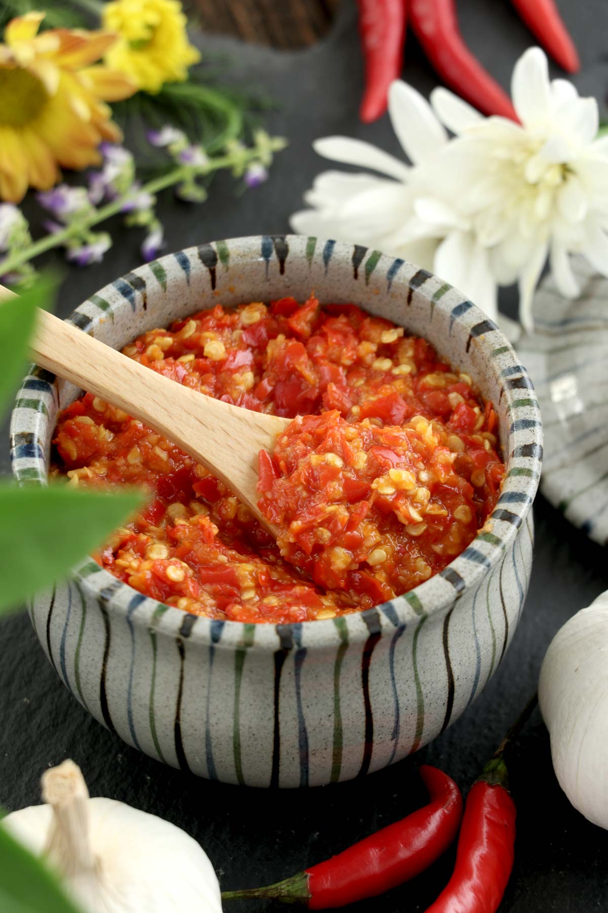 Chili Garlic Sauce in a container jar.