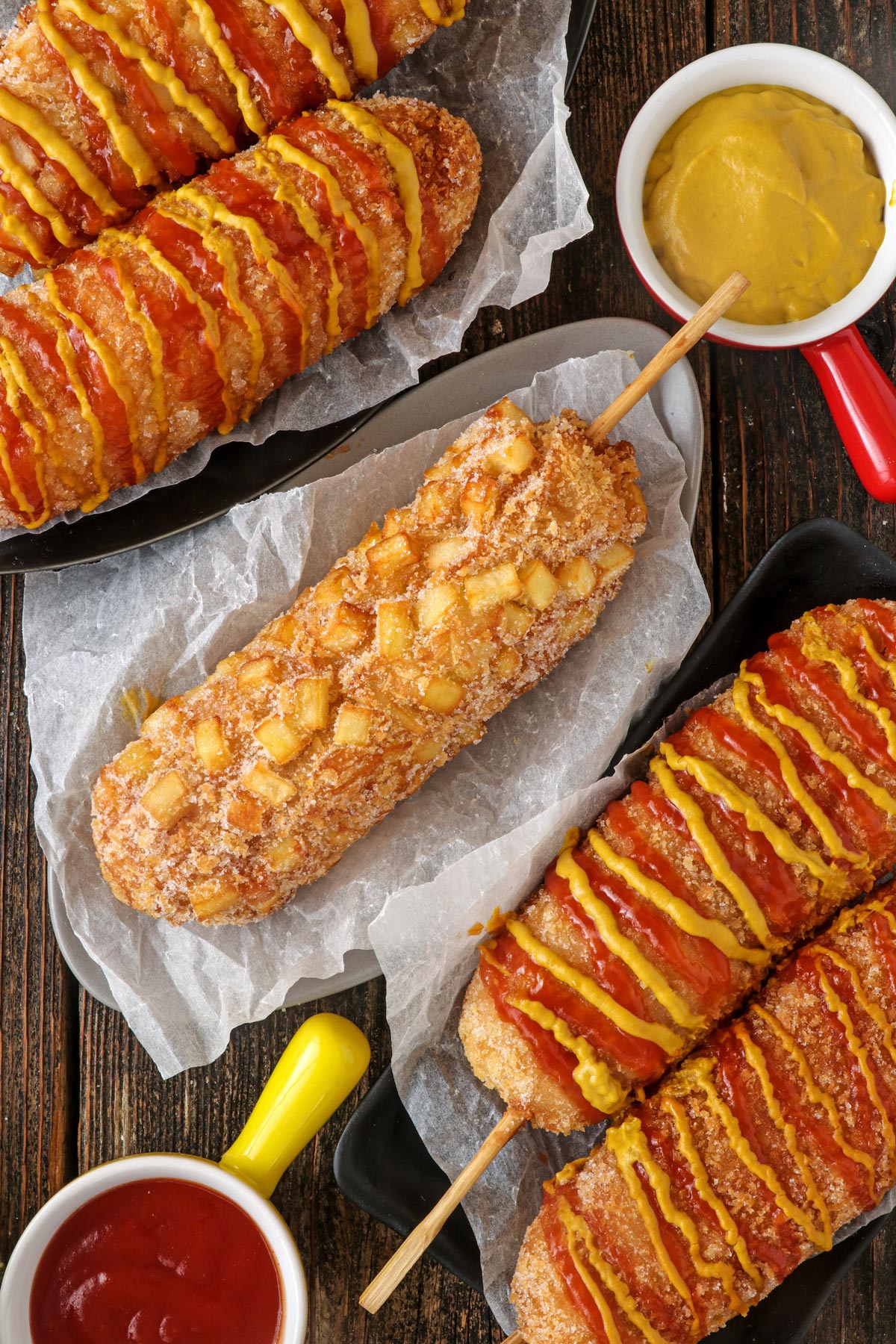 Korean Corn Dogs with french fries.