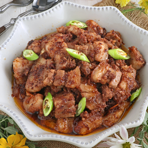 Binagoongan - Pork belly cooked in shrimp paste.