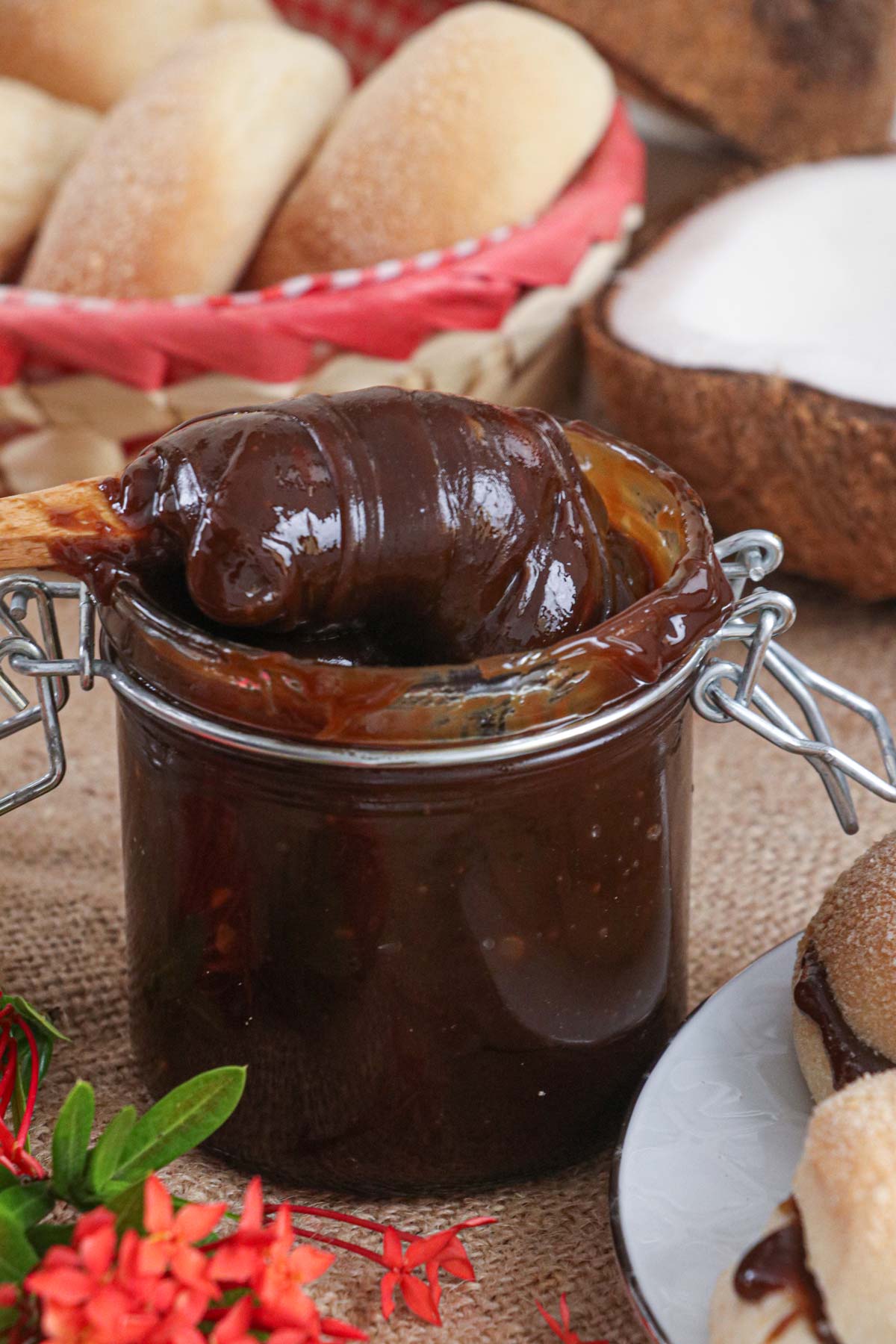 Coconut jam in a jar.