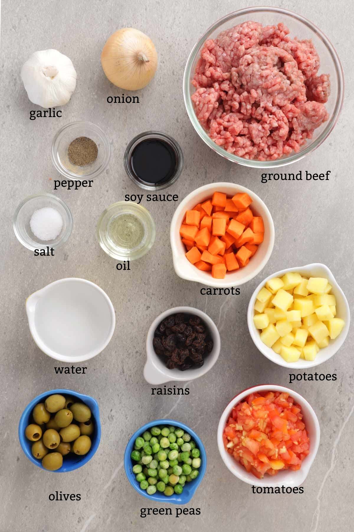 Ingredients for making Picadillo.