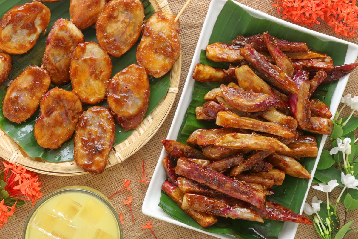 Sweet Potatoes fried andcoated in sugar caramel. 