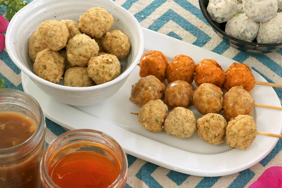 Homemade Chicken Balls on sticks.