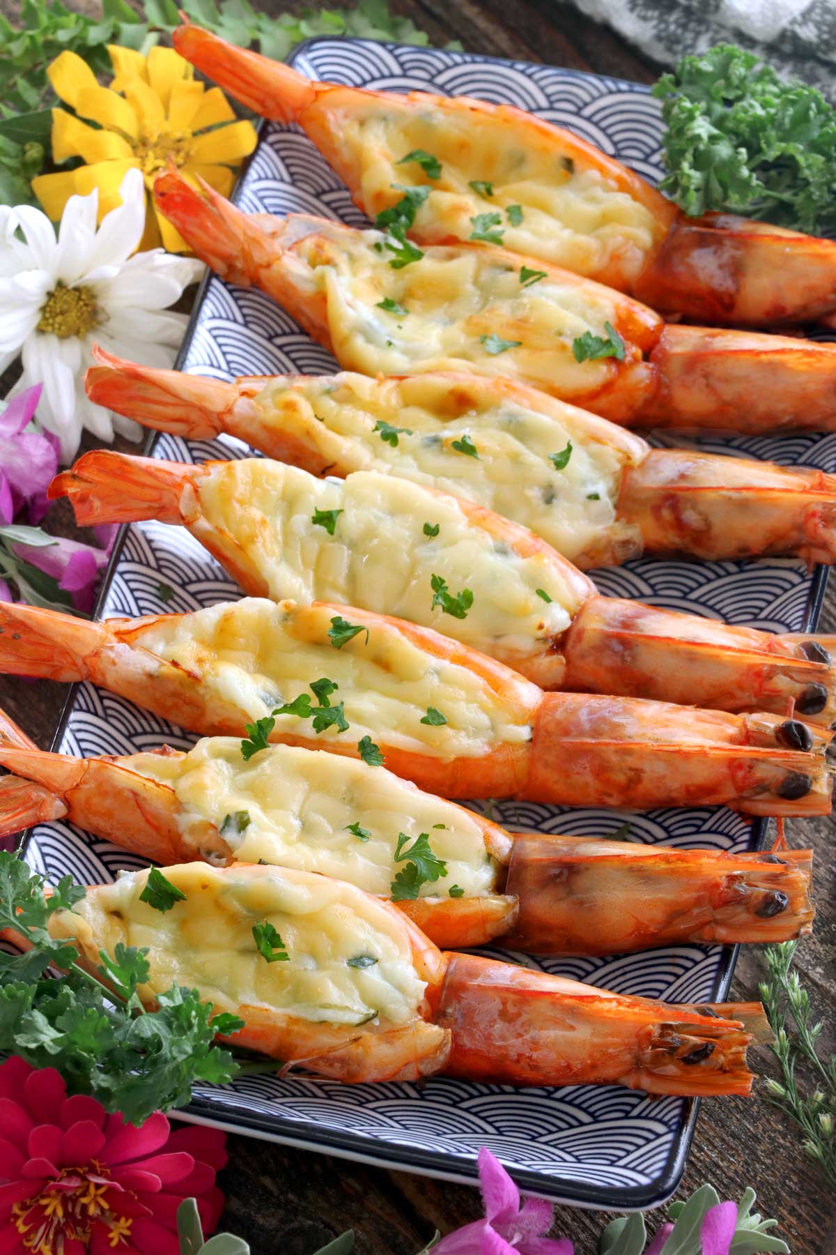 Cheesy butterflied shrimp filled with cream cheese.