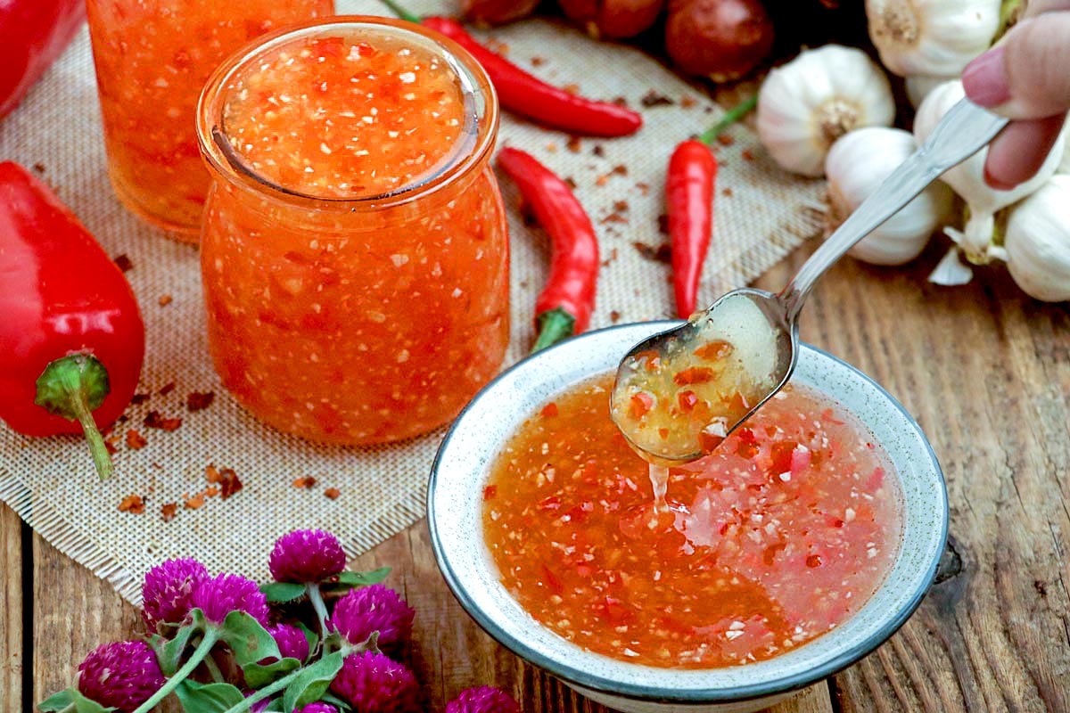 Sweet Chili Sauce in a jar made from scratch. 