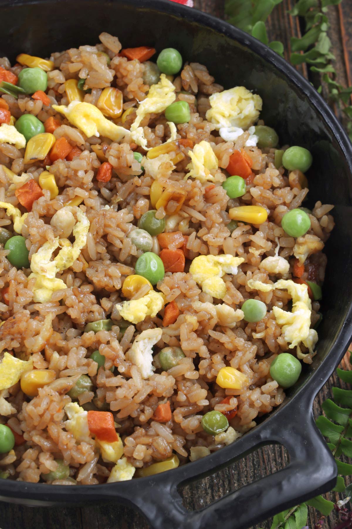 Fried rice studded with vegetables and egg.