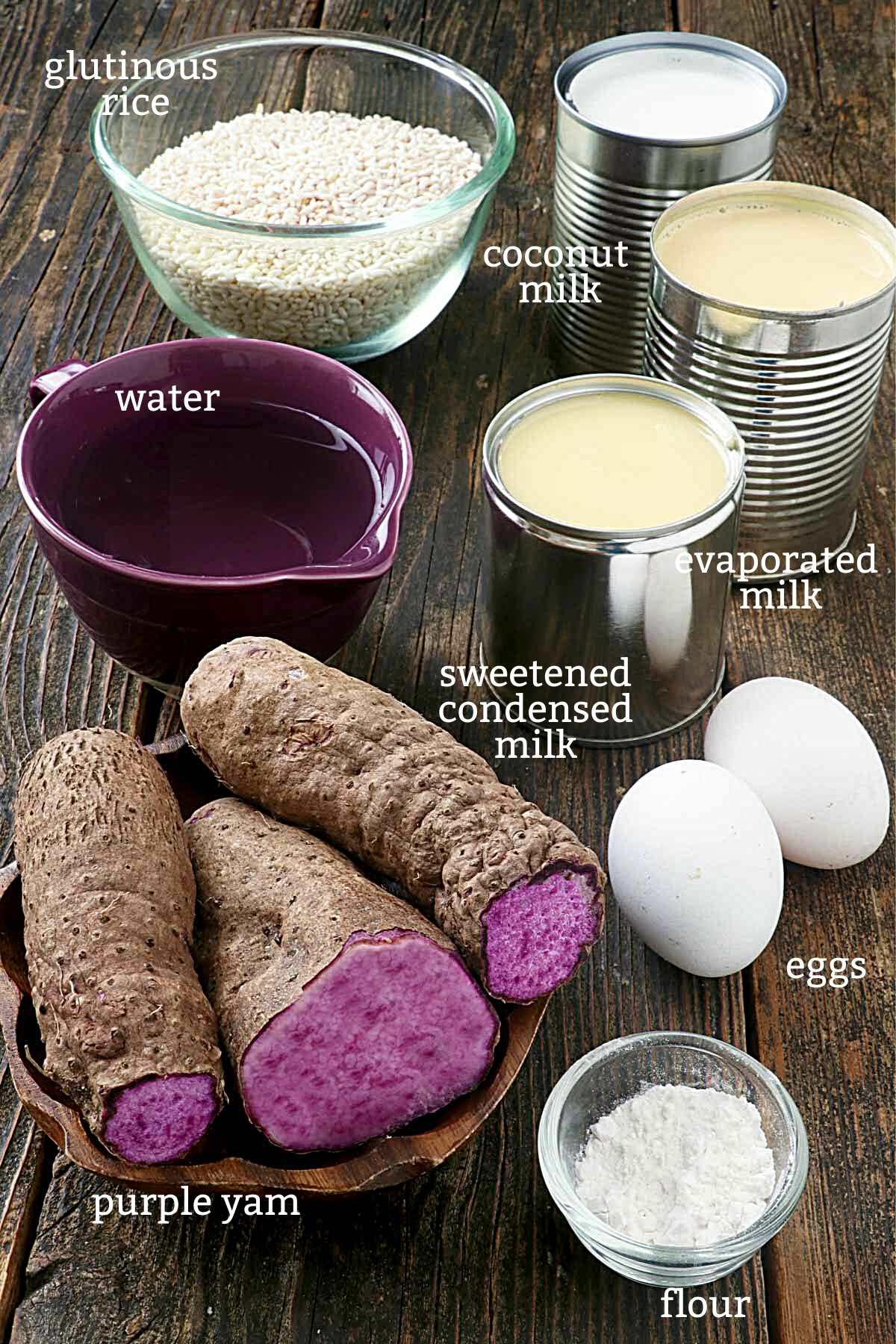 Ingredients for ube biko.