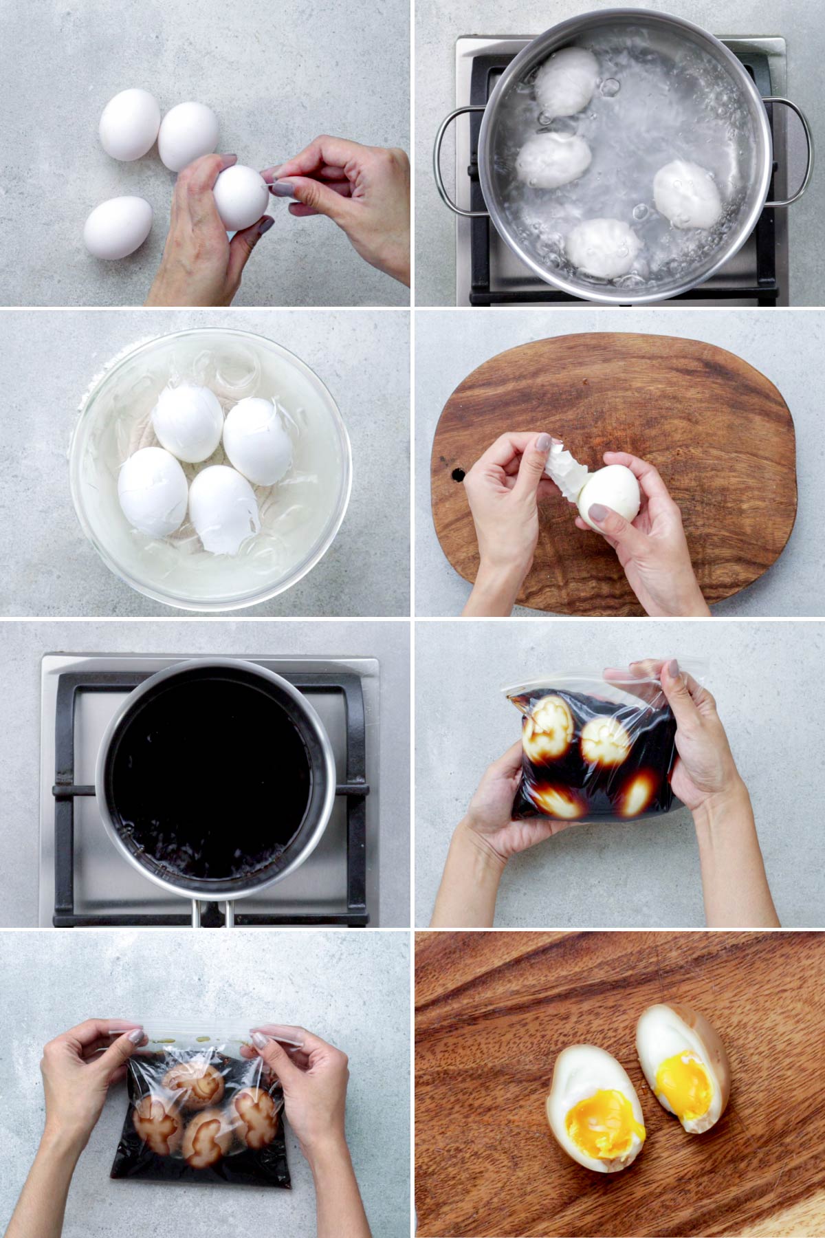 Step by step procedure on how to make ramen eggs.