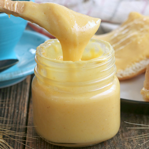 Homemade yema spread in a jar.