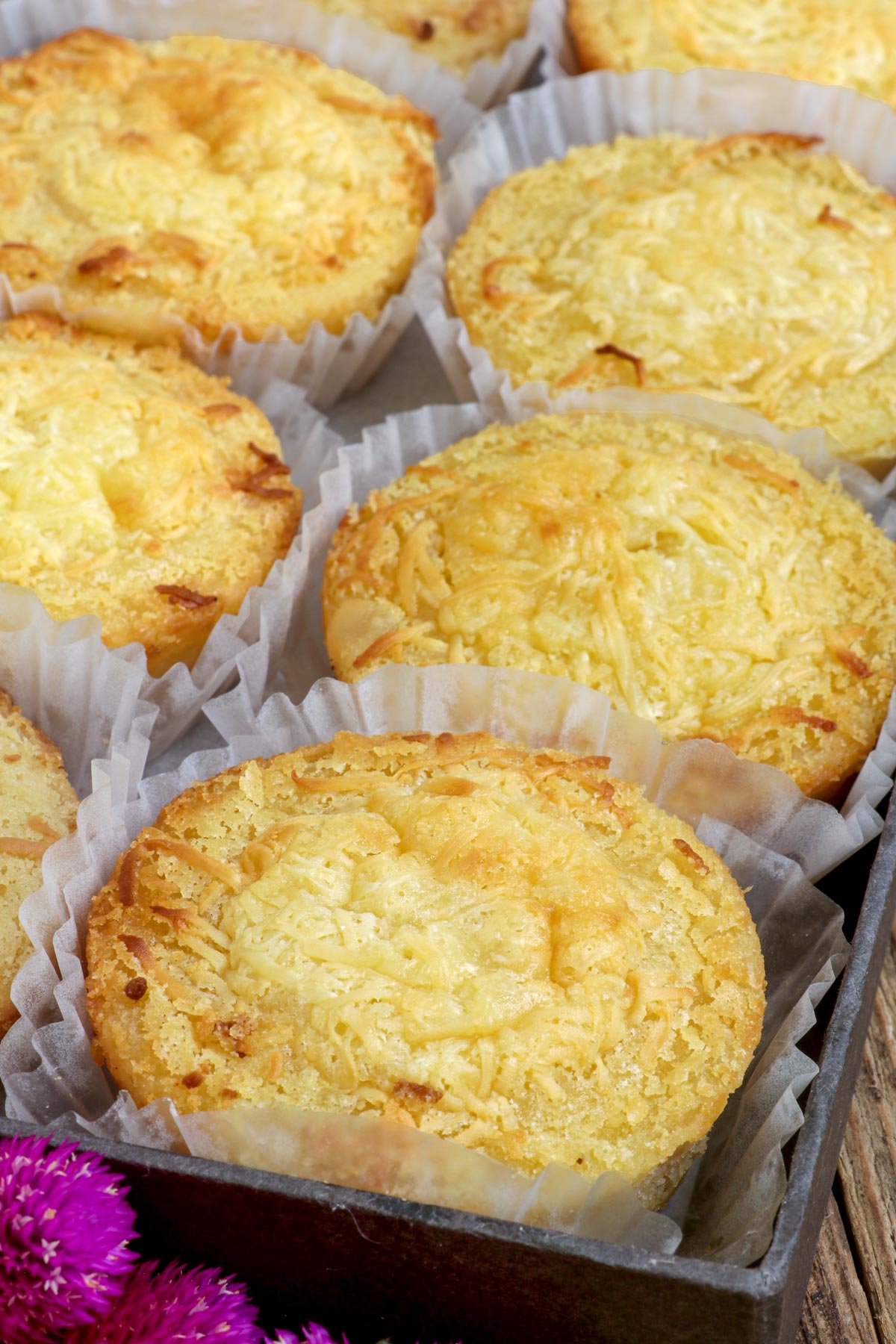 Royal Bibingka, a baked sticky rice cake with cheese toppings.