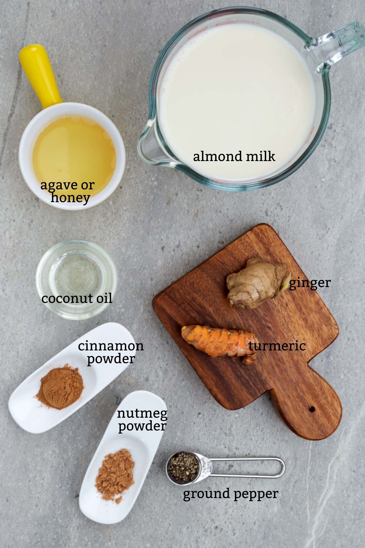 Ingredients needed for Ayurvedic Golden milk.