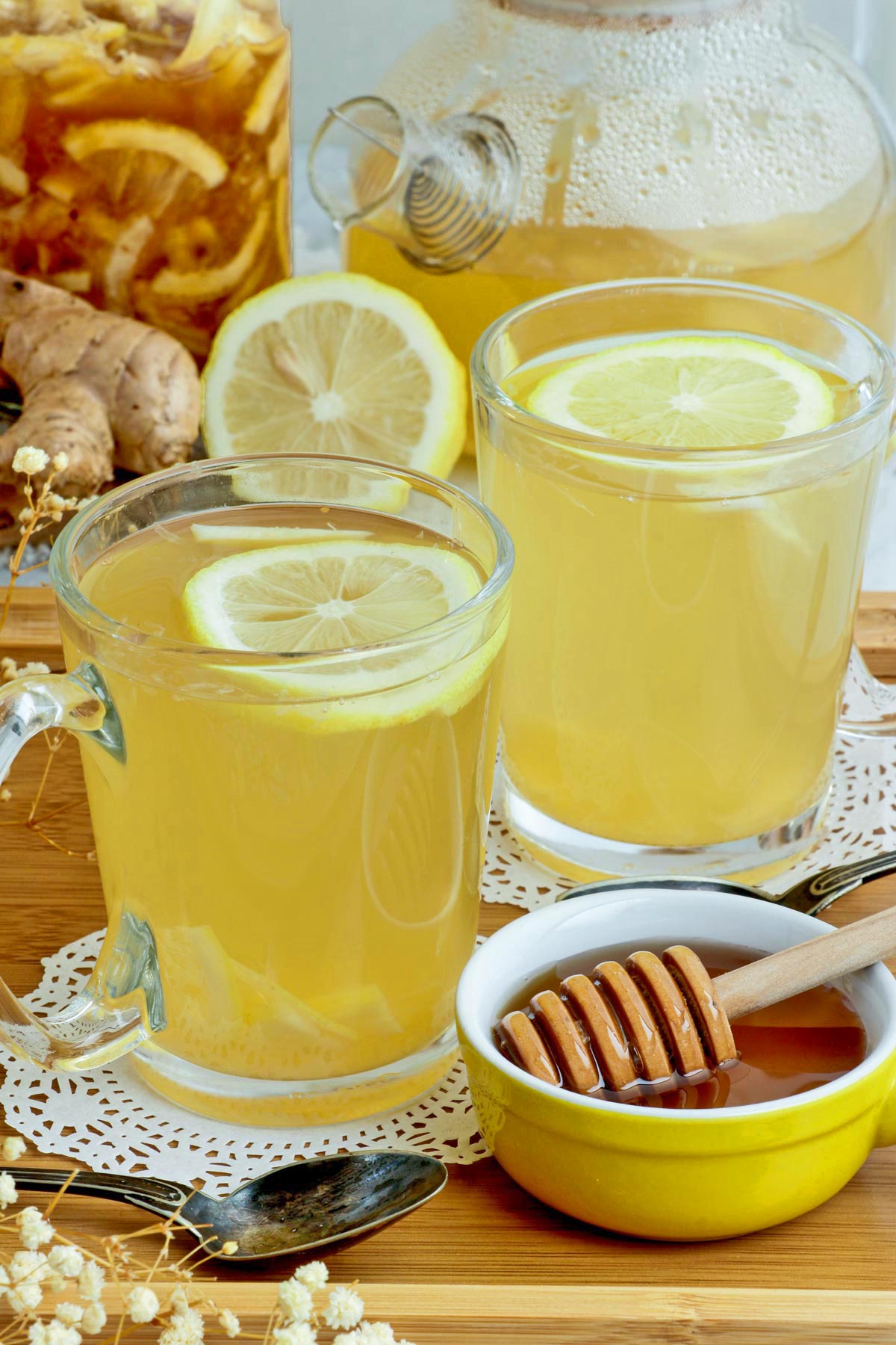 Immune boosting Homemade Honey Lemon Ginger Tea.