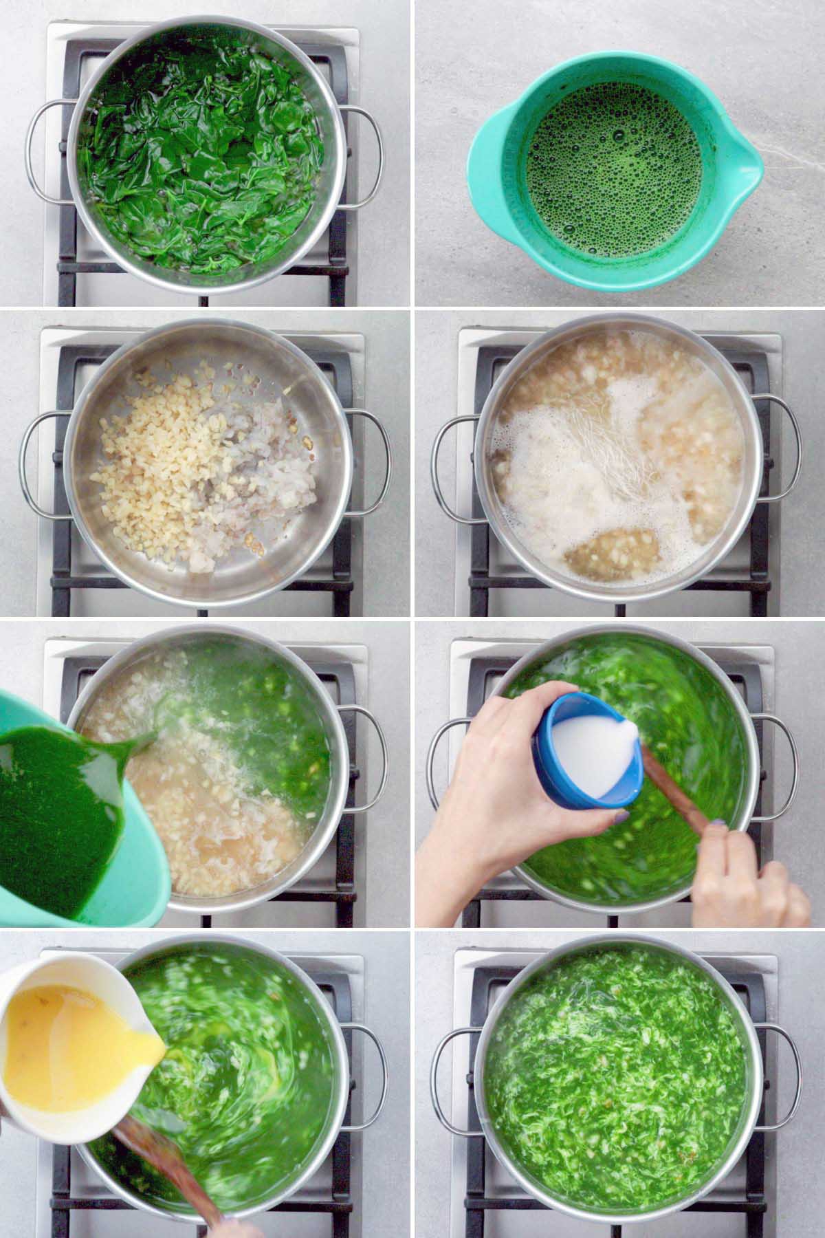 Step-by-step procedure photos on how to make spinach soup.