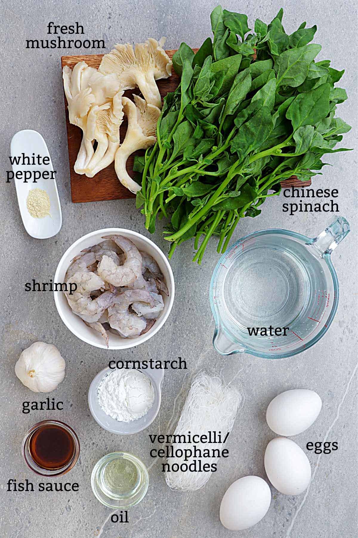 Photo of ingredeints used for making spinach soup. 
