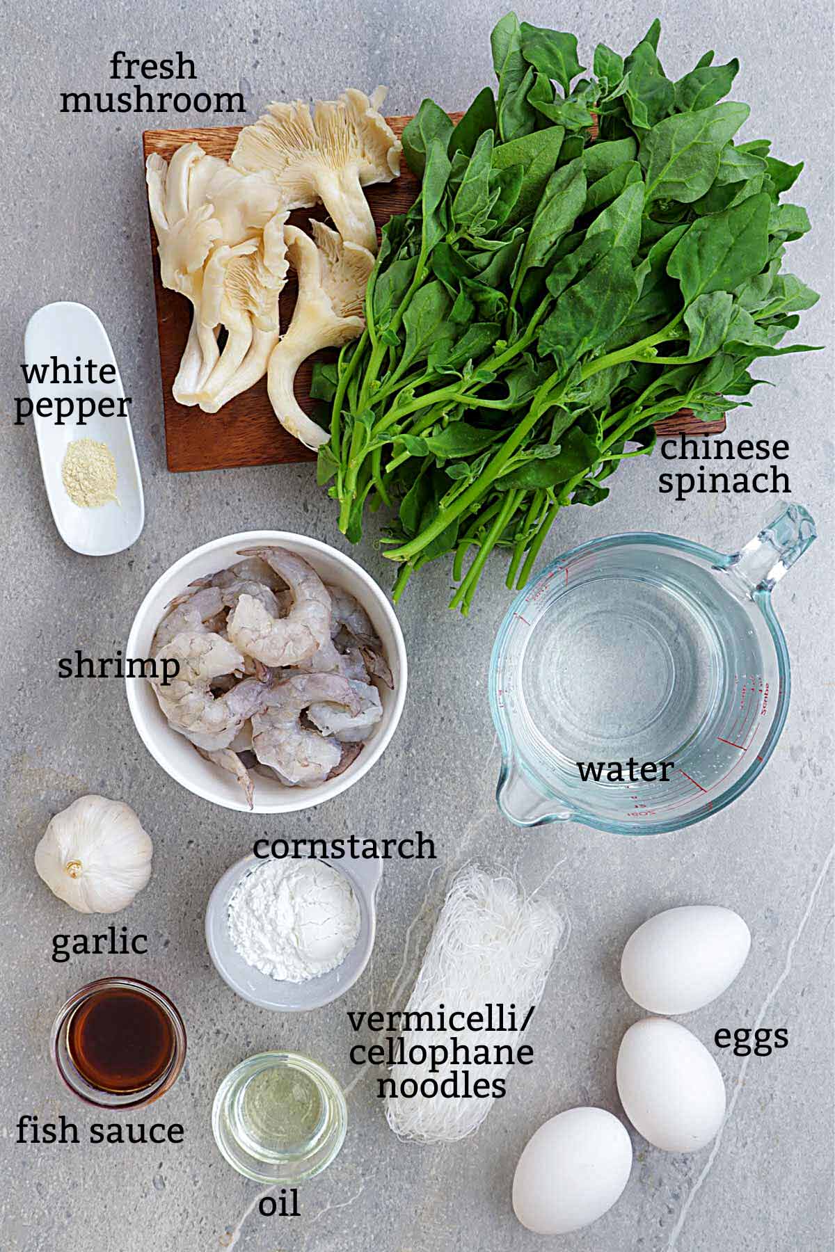 Photo of ingredeints used for making spinach soup.