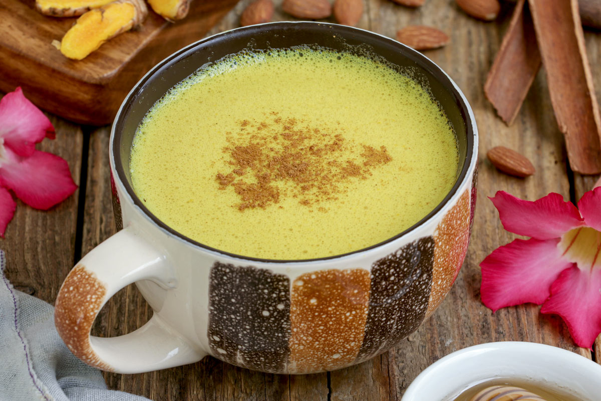 A hot cup of Golden milk brimming with tons of health benefits.