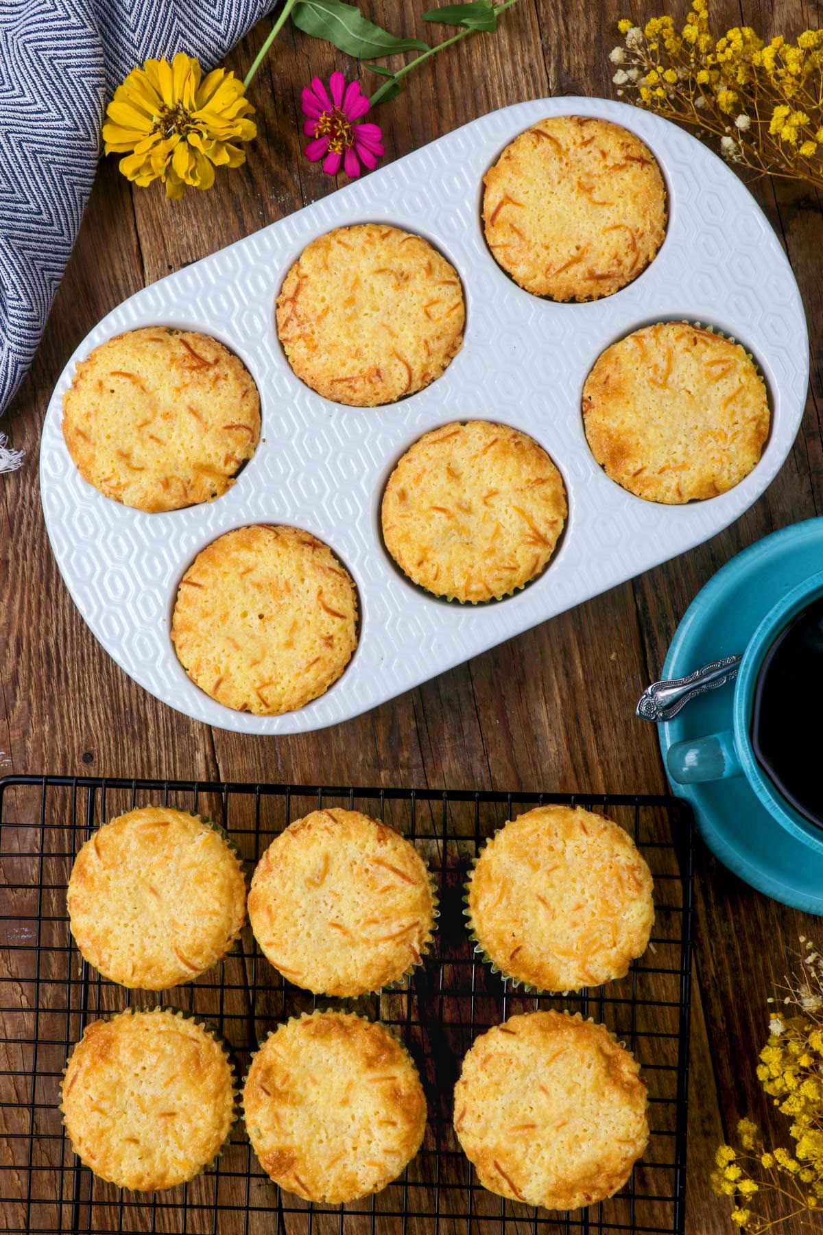 Cheesy cupcakes, freshly baked.