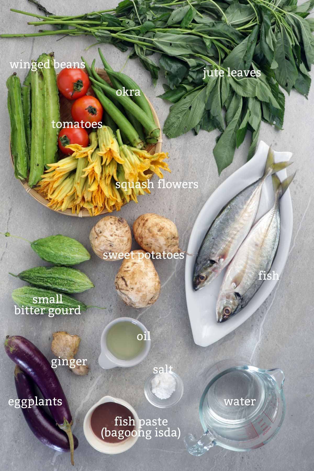 Ingredients in cooking dinengdeng.
