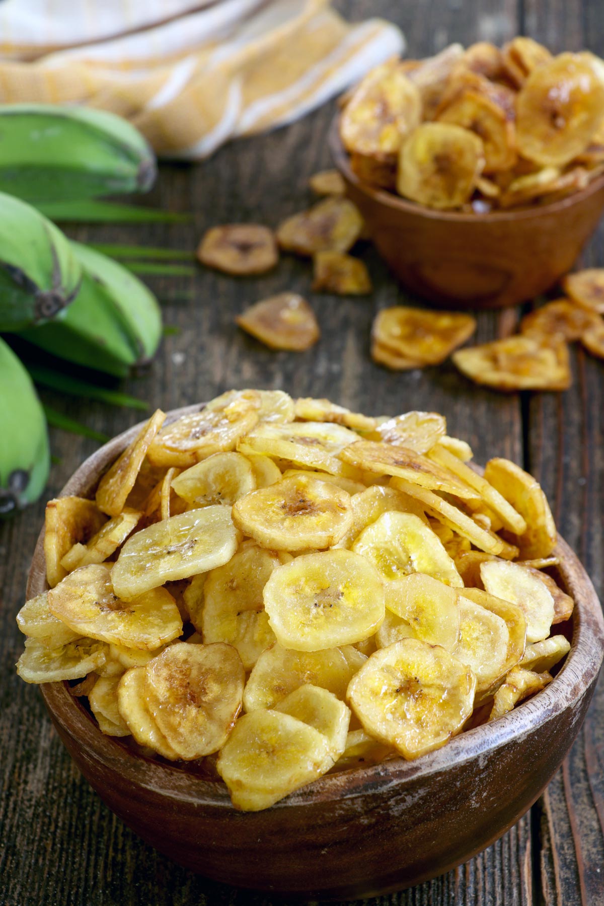 Crisp, sugar-coated homemade banana chips.