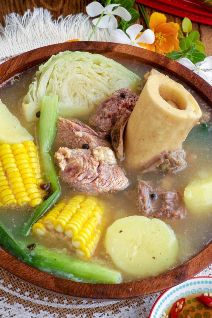 Beef bulalo with a rich stock and tender meat.
