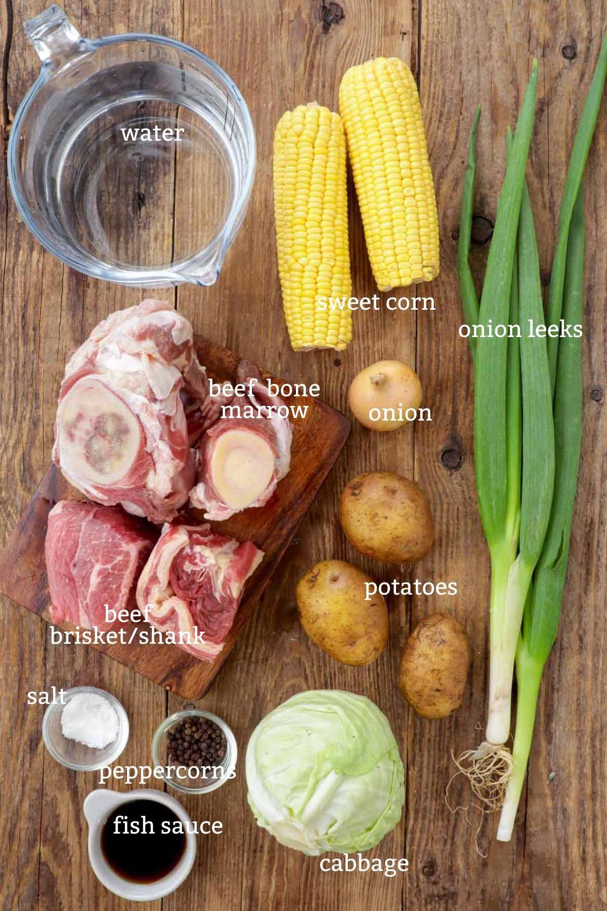 Ingredients in cooking bulalo soup.