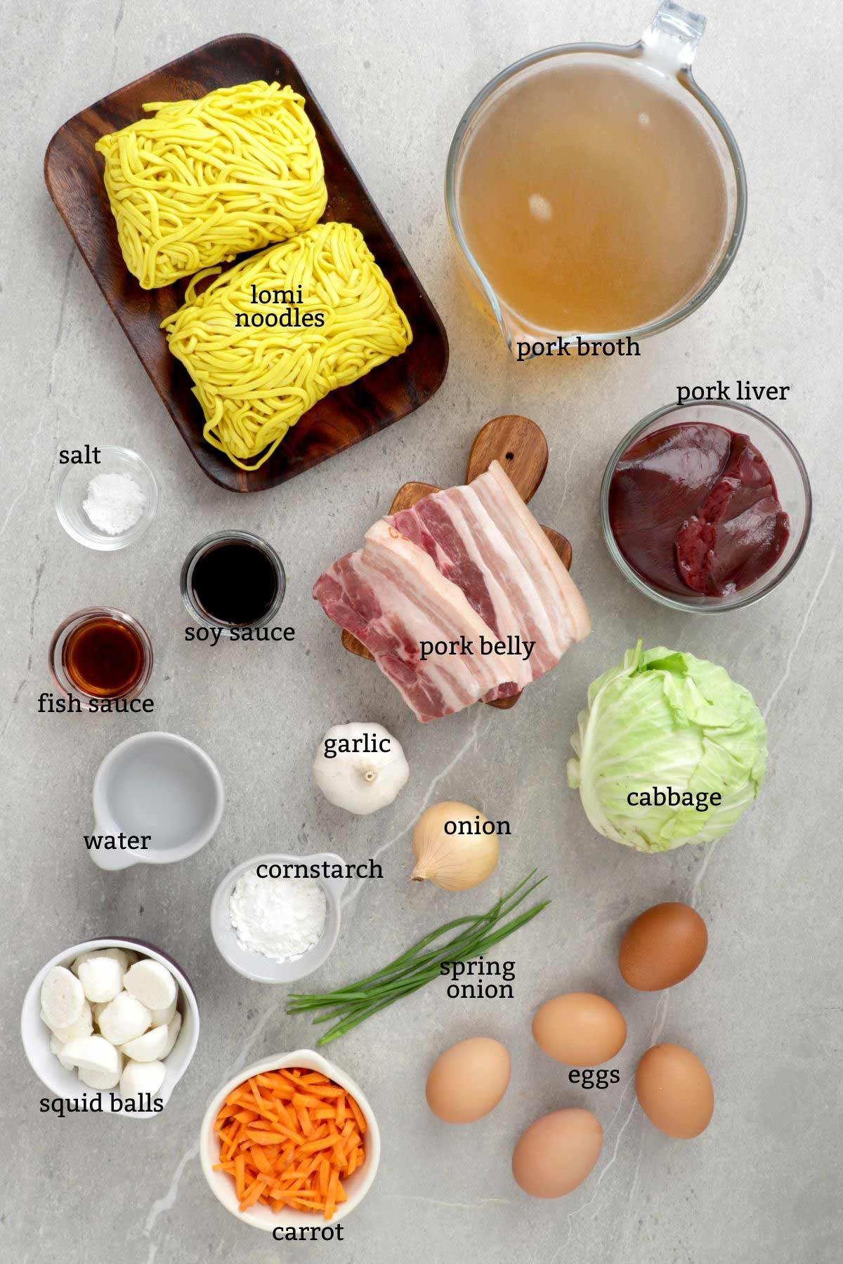 Ingredients in making Pancit Lomi.