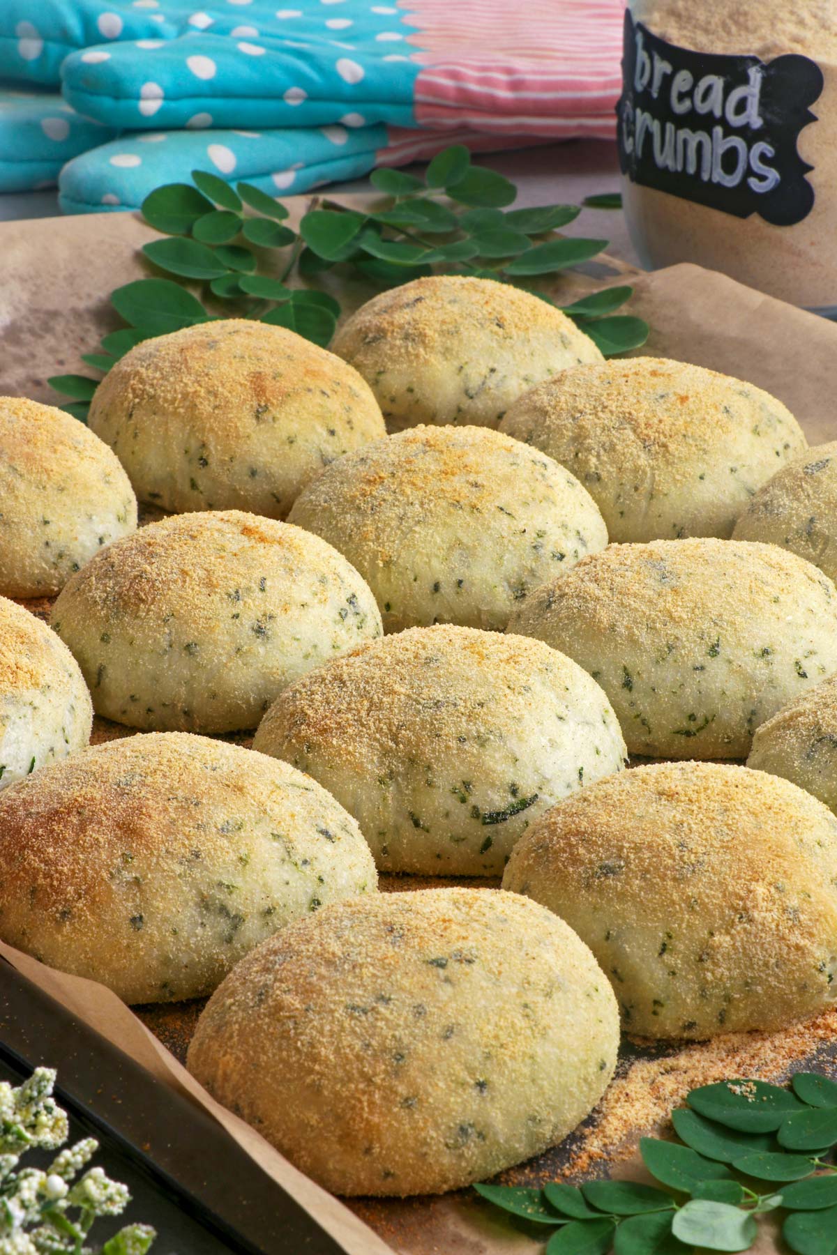 Freshly baked Malunggay pandesal straight from the oven.