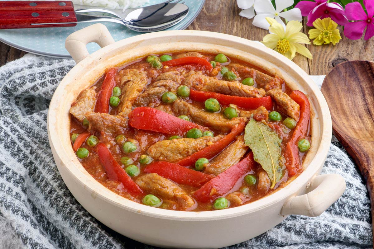 Pork Guisantes in a serving bowl.