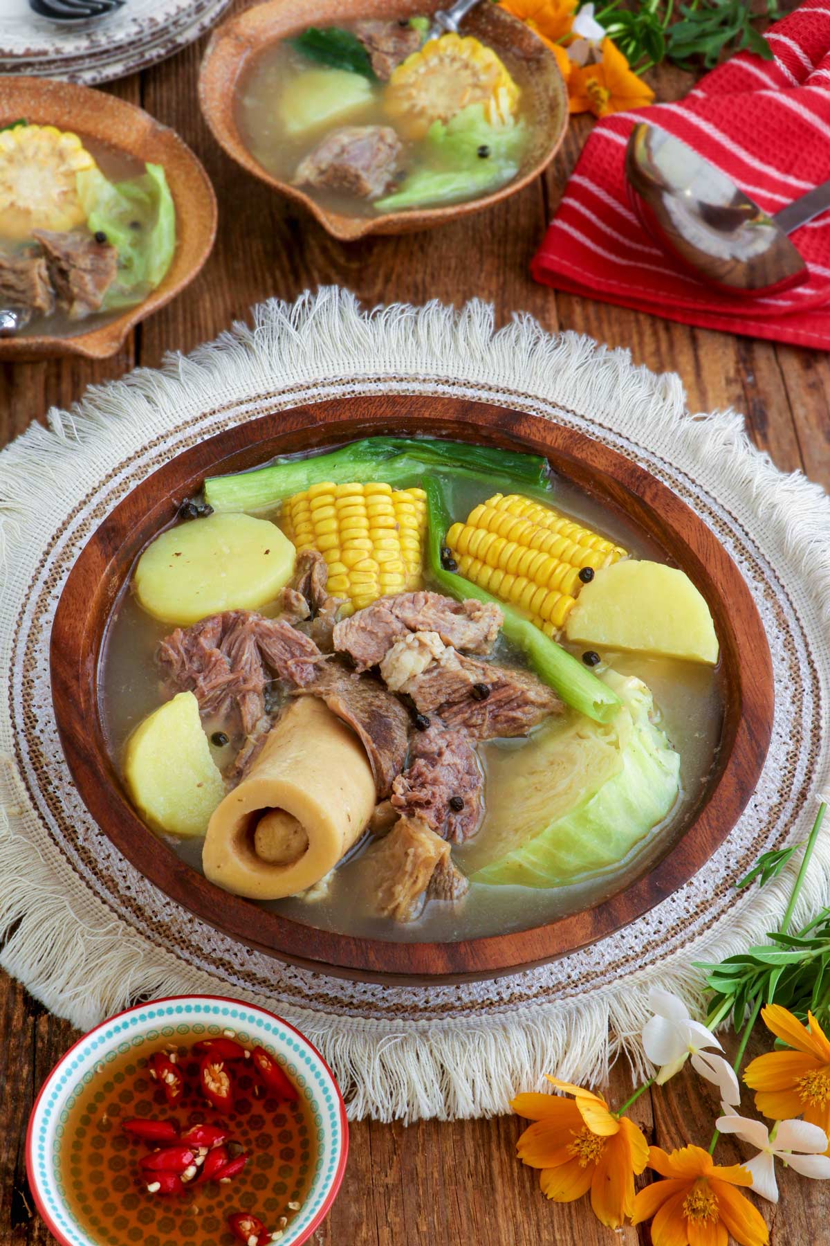 Bulalo soup with tender meat and flavorful stock in a serving bowl.