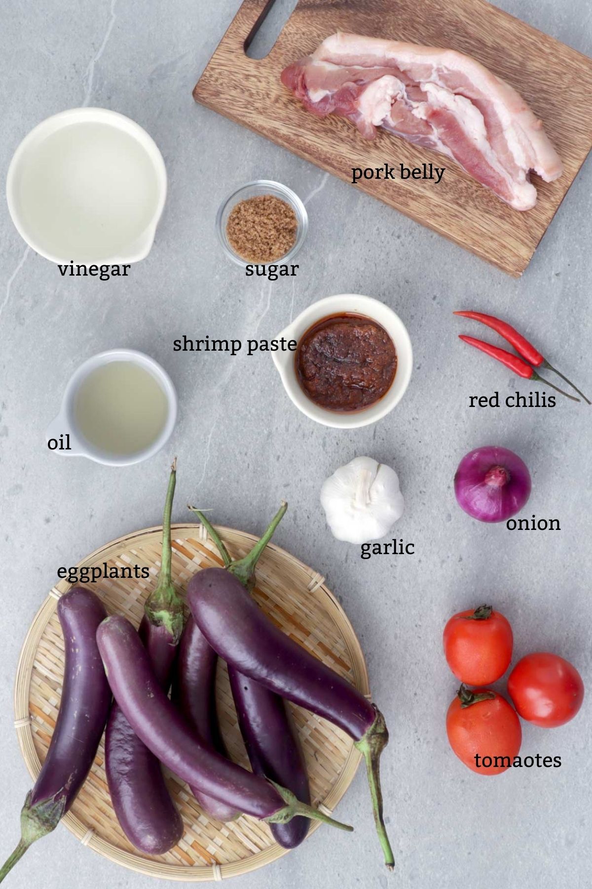 Ingredients in making binagoongang talong.