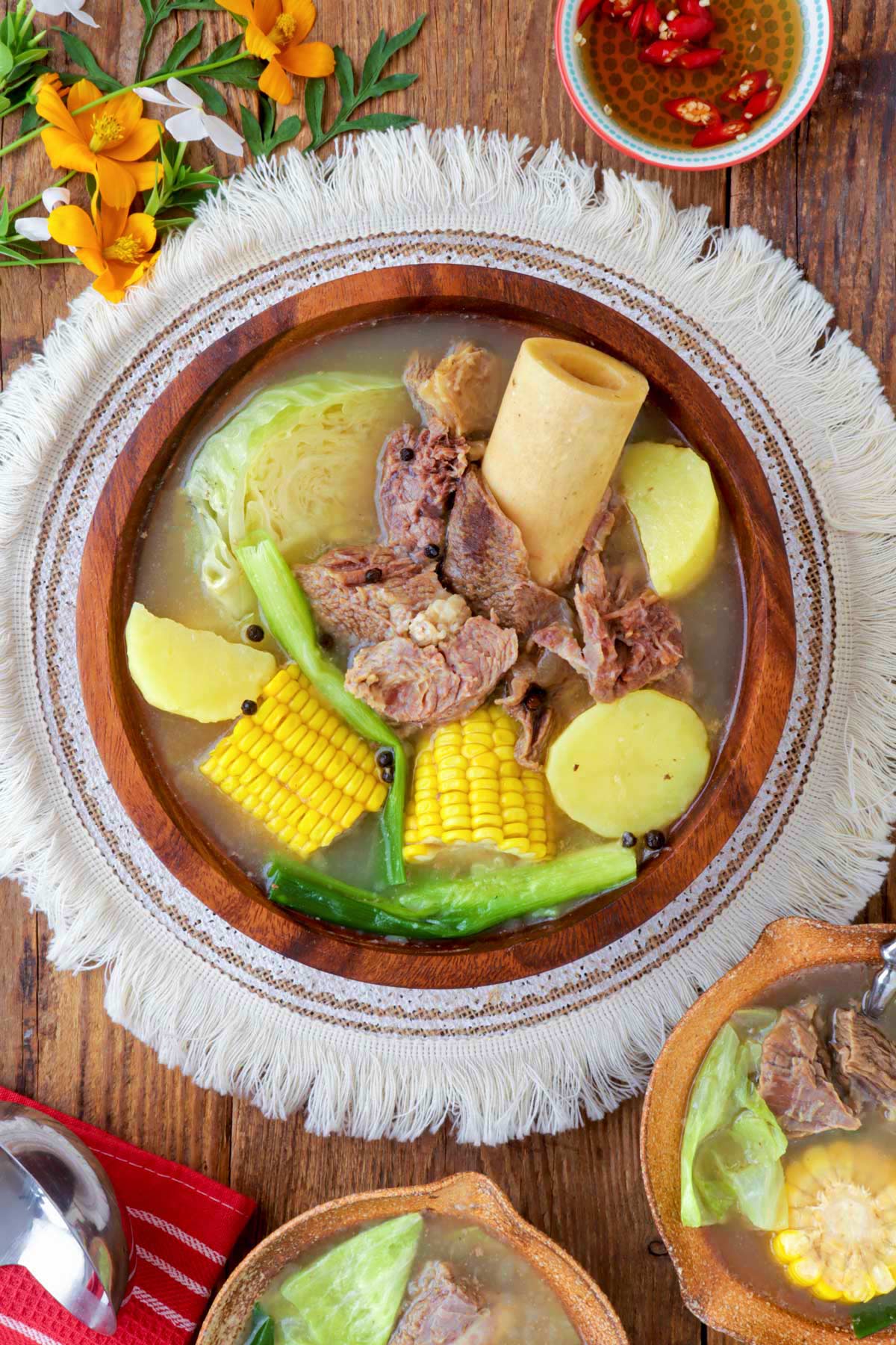 Filipino classic bulalo soup in a serving bowl.