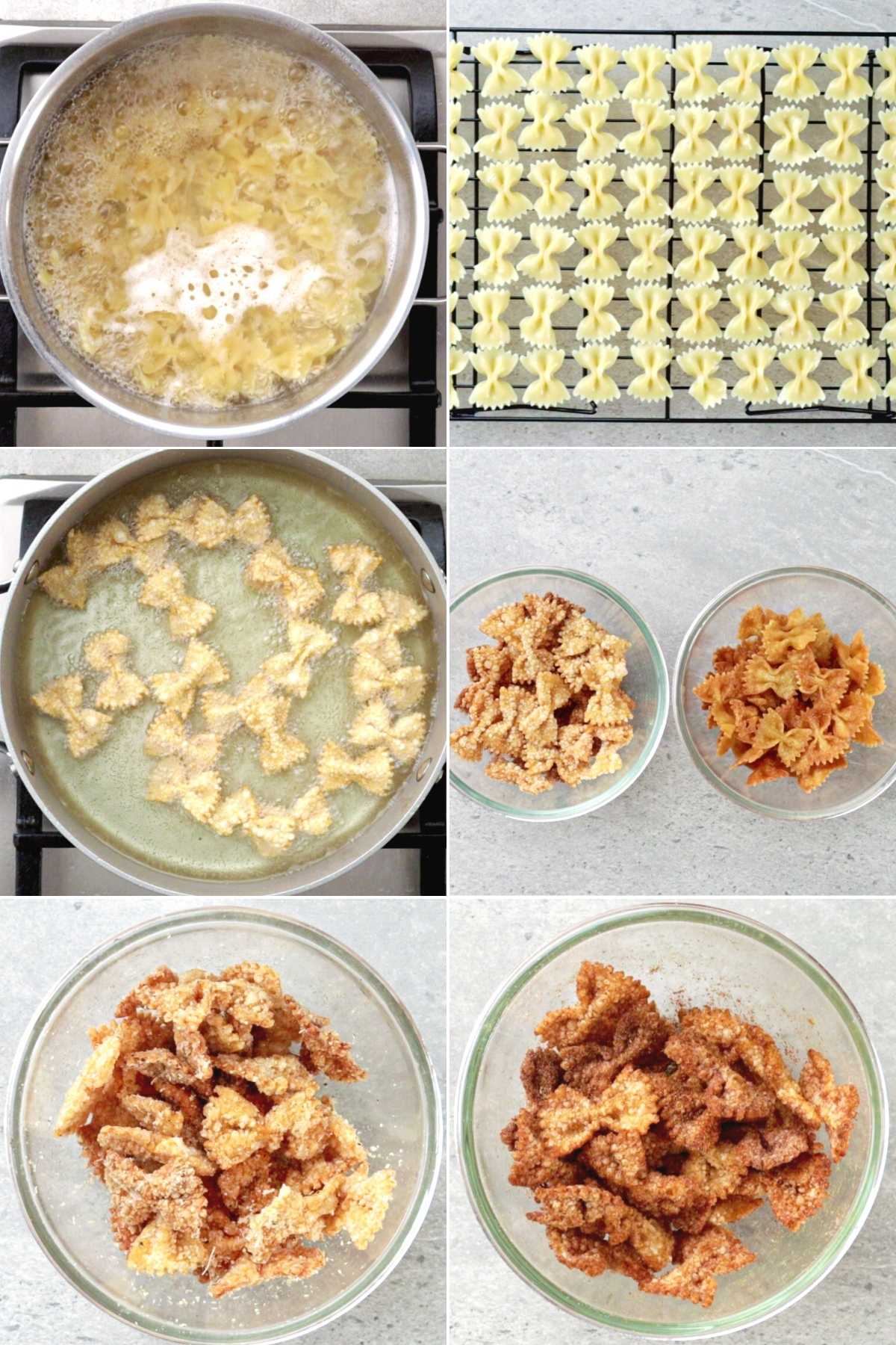 Steps on how to make pasta chips.