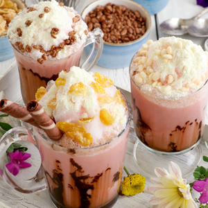 Banana-flavored, pink hued Ice Scramble is a refreshing treat for kids and adult alike.