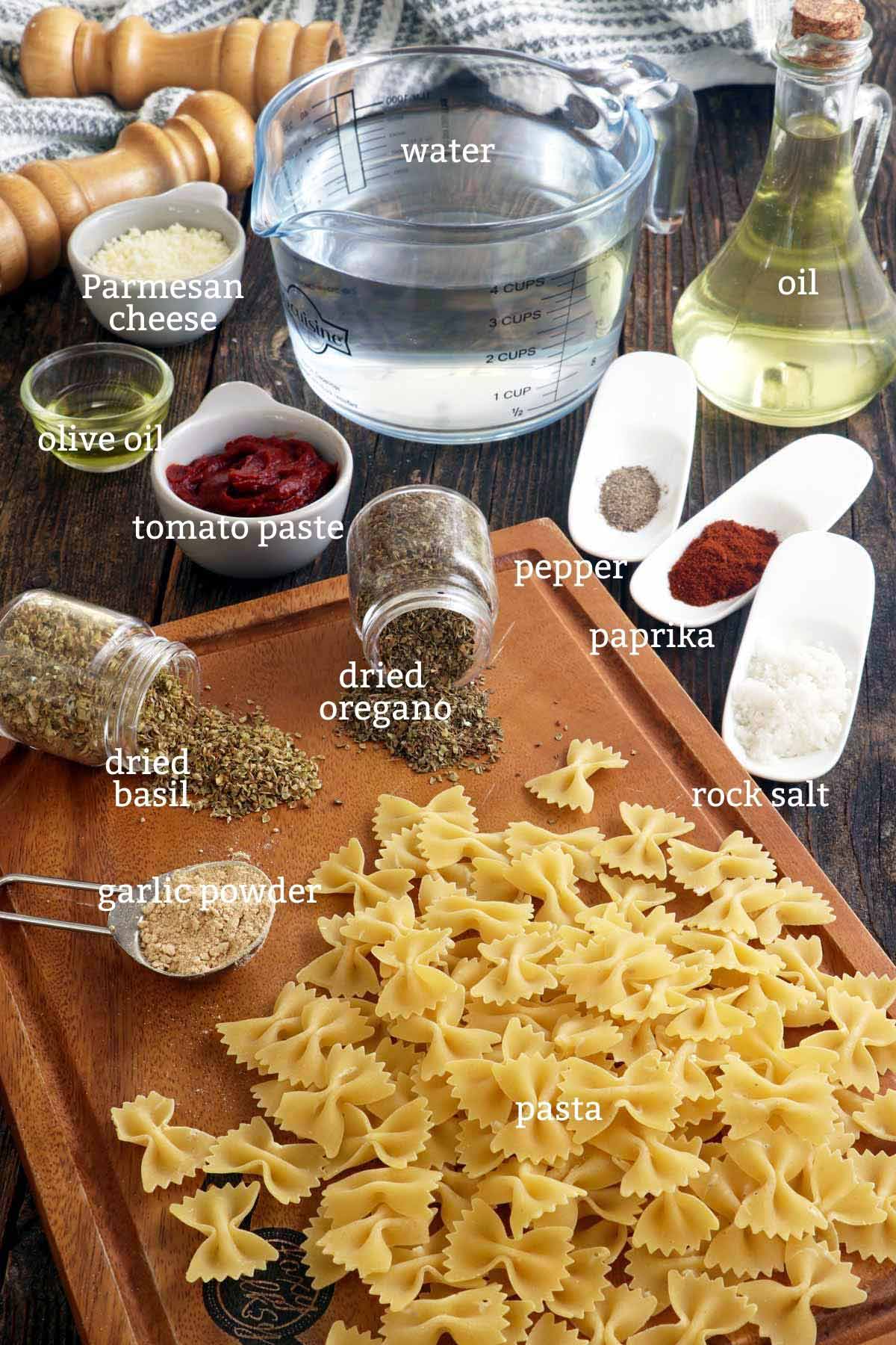 Ingredients needed in making pasts chips.