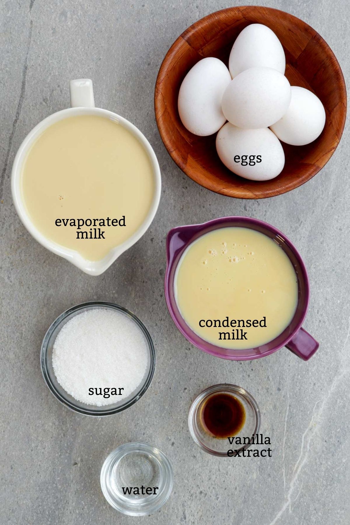 Ingredients needed for whole egg leche flan.