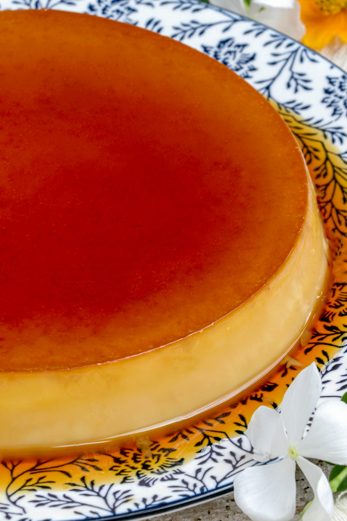 Leche flan made with whole eggs.