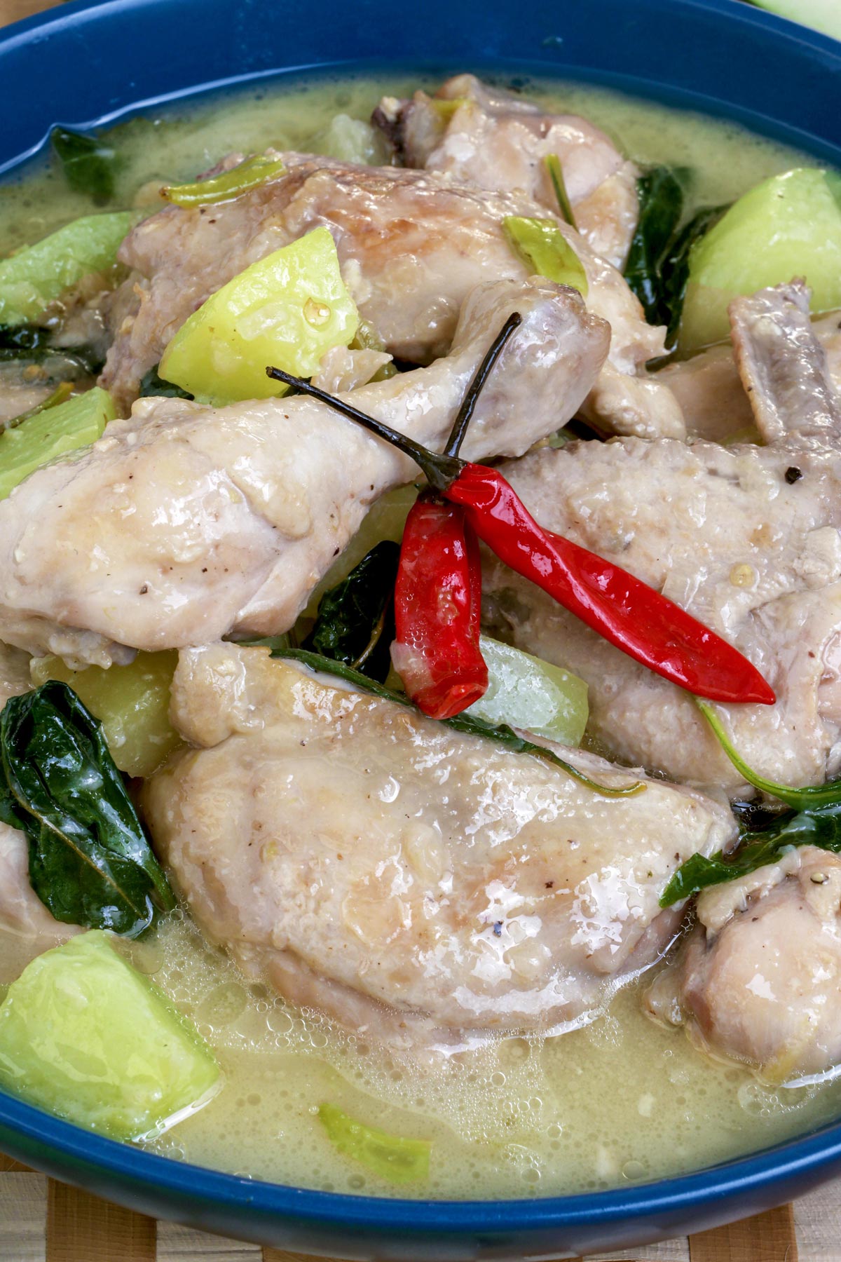 Chicken halang halang made creamy with coconut milk and flavored with lemongrass, ginger and chilis.