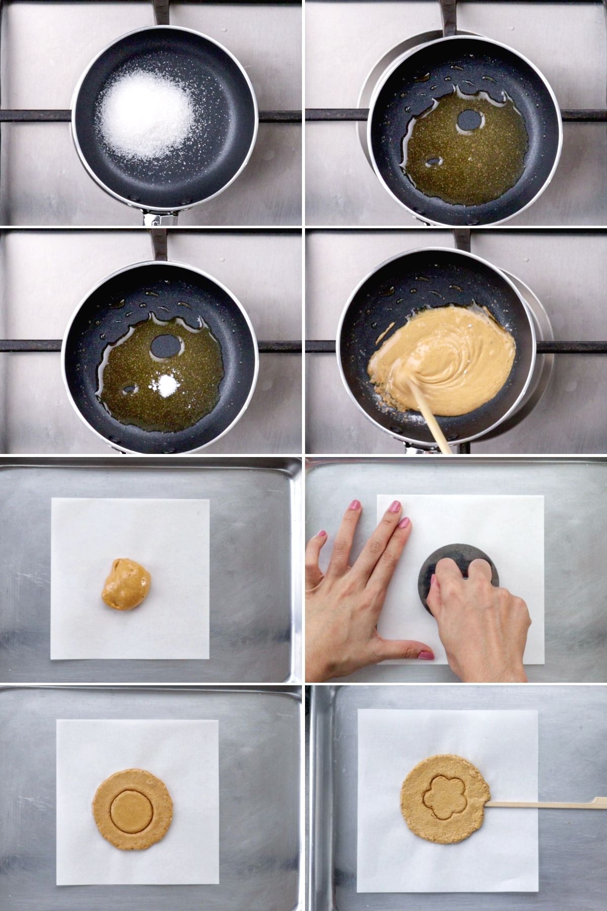 Steps on how to make Dalgona Candy.