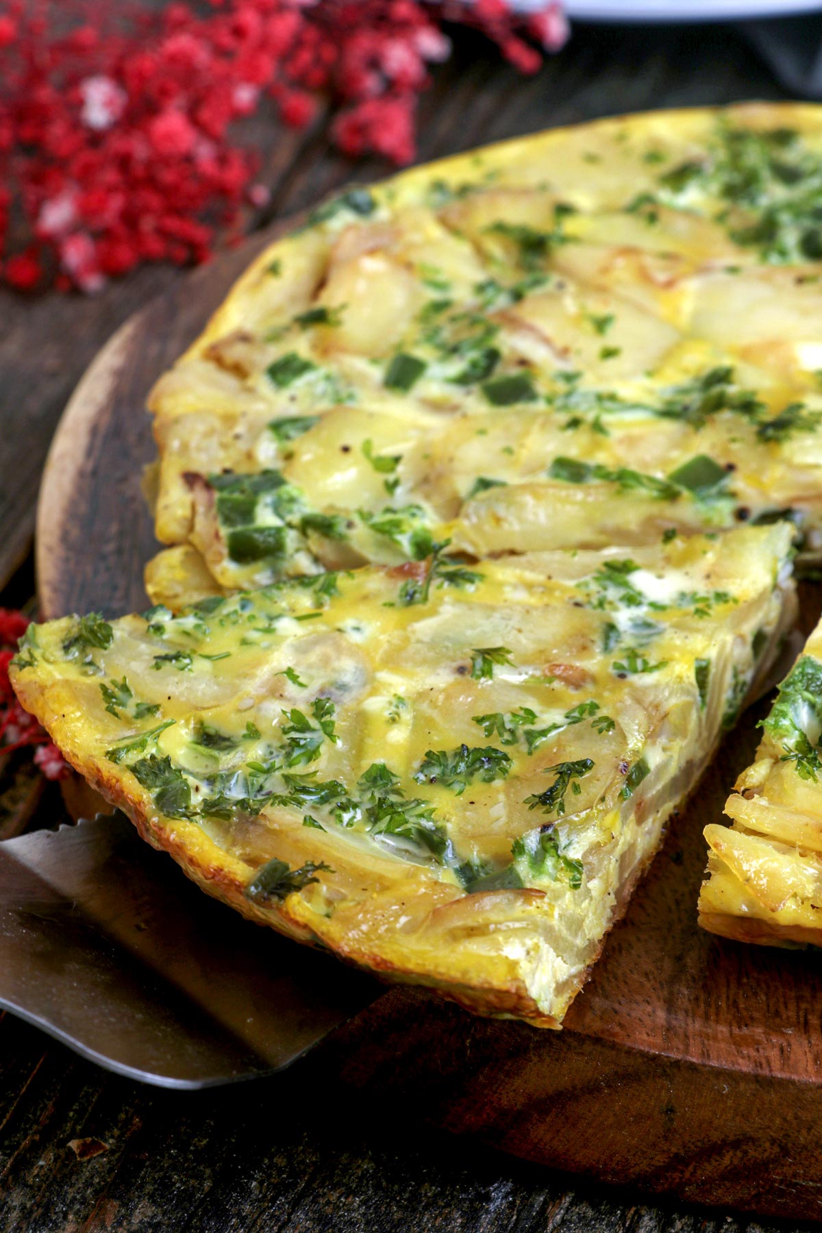 Whole Potato Frittata sliced into serving portions.