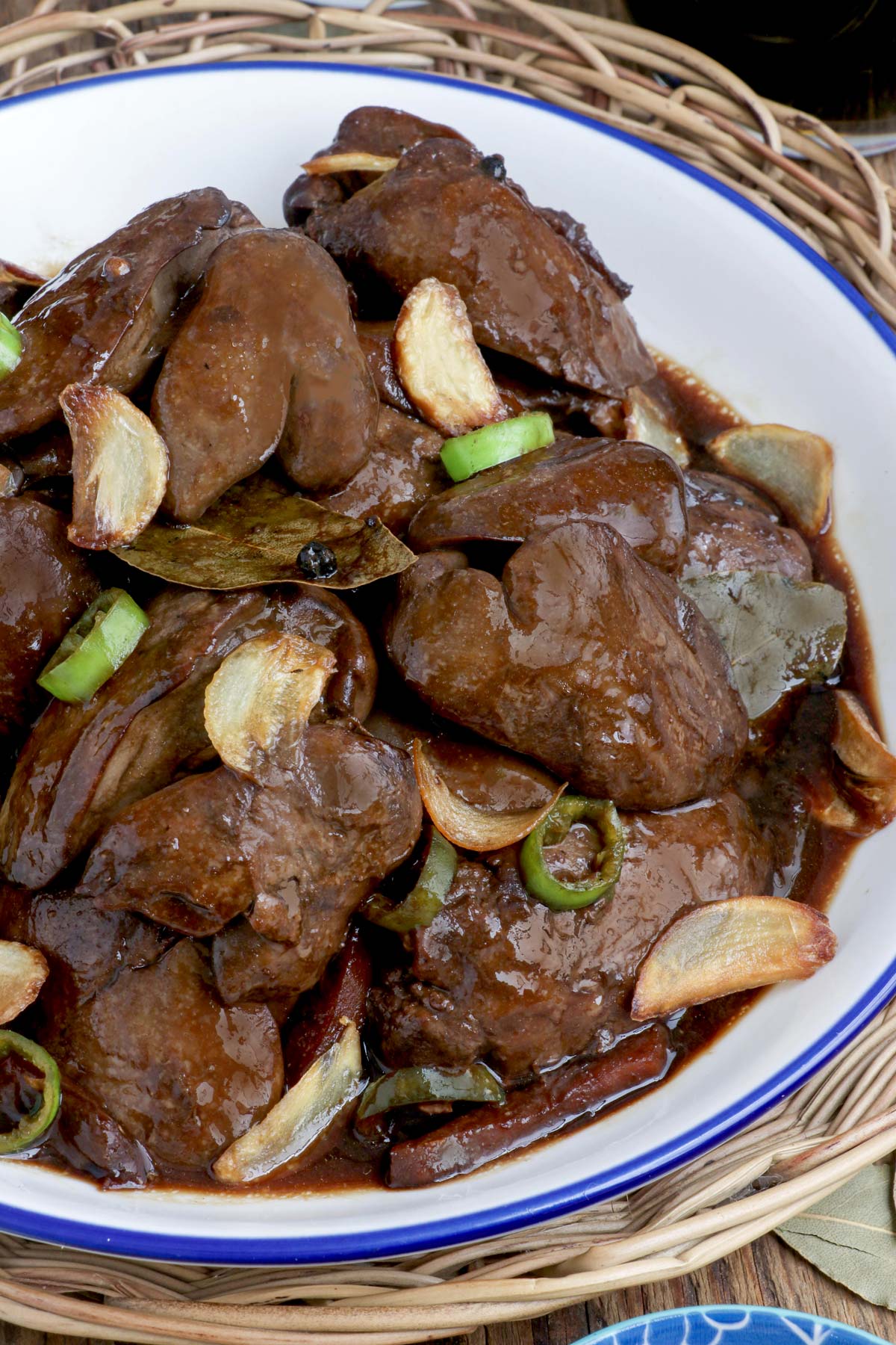 Adobong Atay ng Manok made with seared chicken livers f