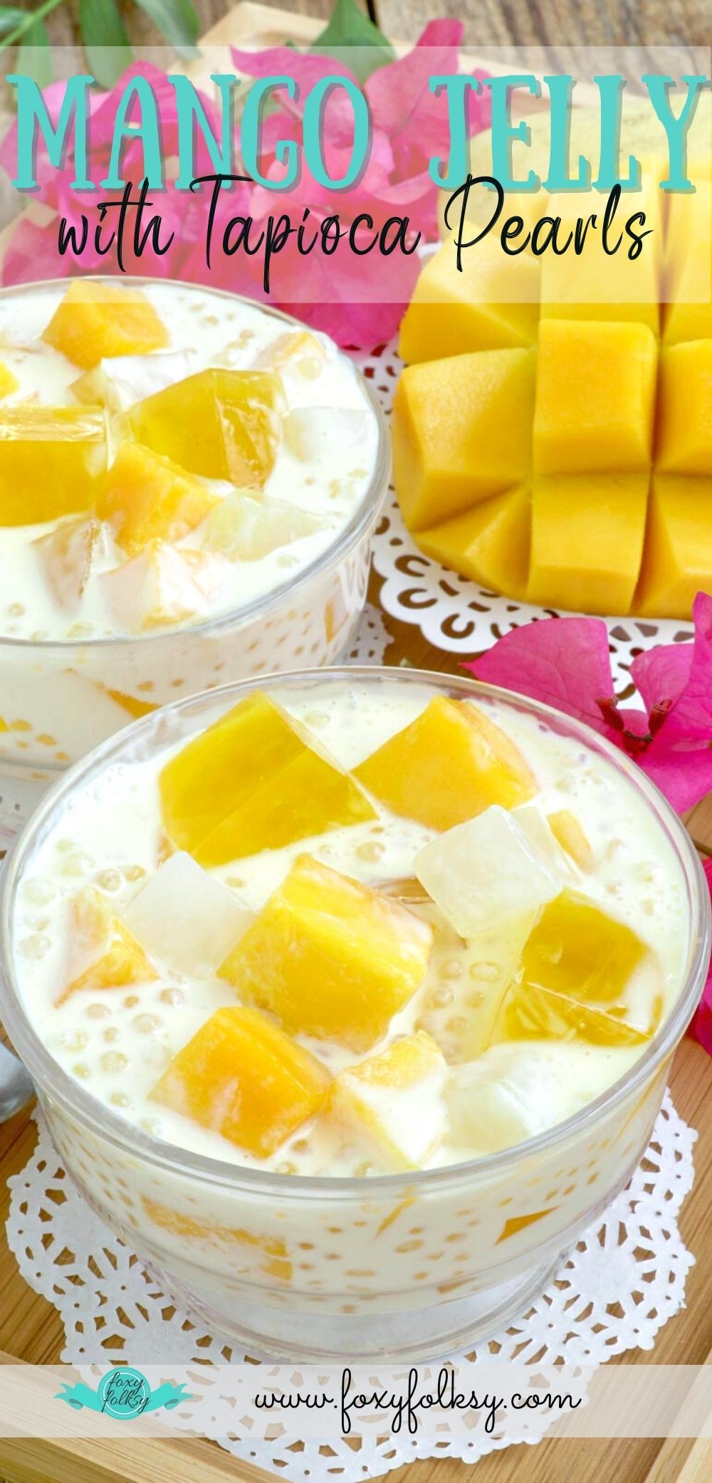 Sweet, refreshing and creamy Mango Jelly in dessert bowls.