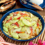 Sauteed Chayote slices wiith tomatoes and ground pork.