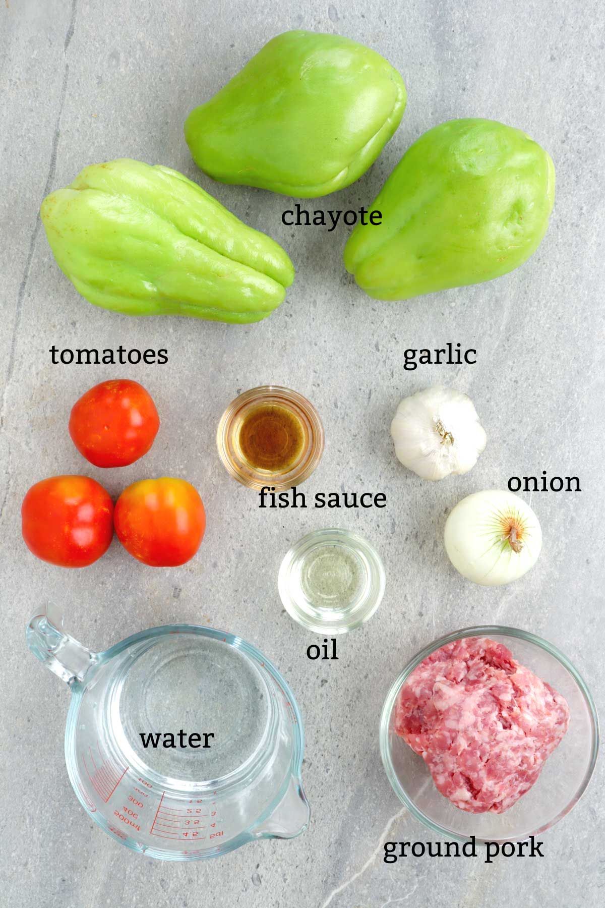 Ginisang Sayote Ingredients.