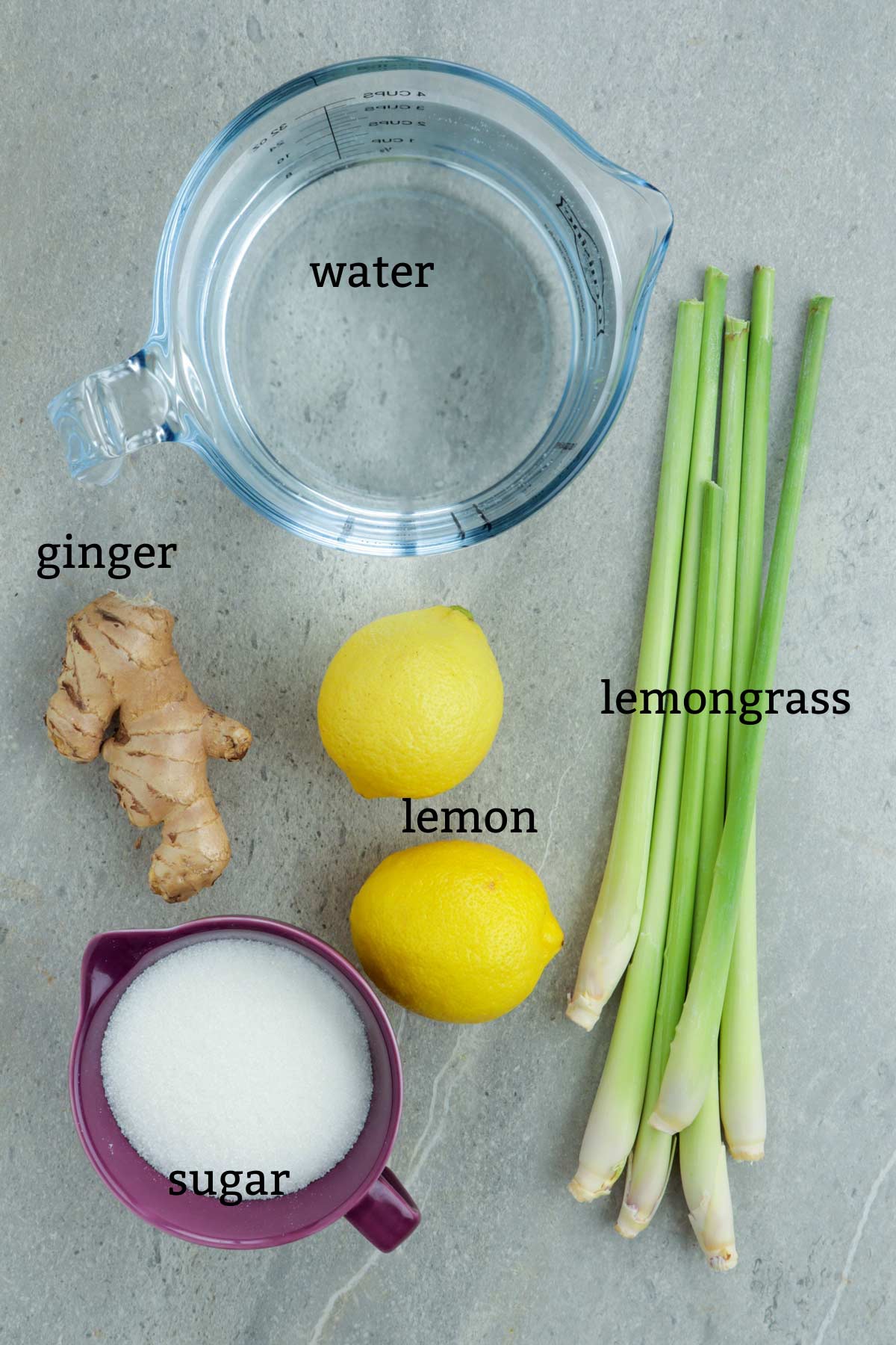 Ingredients for Lemongrass and Ginger Juice.