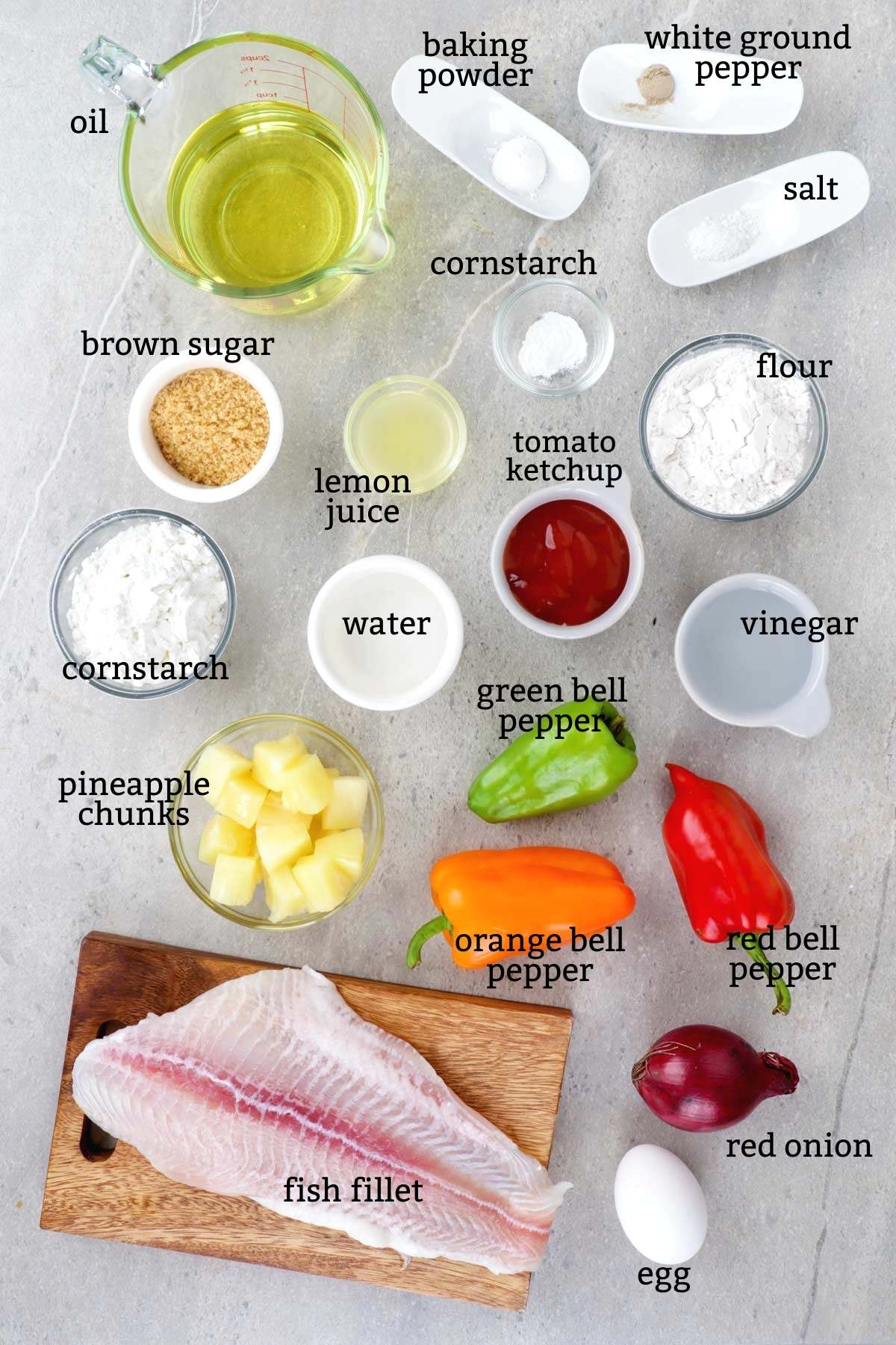 Ingredients needed to make Sweet and Sour Fish.