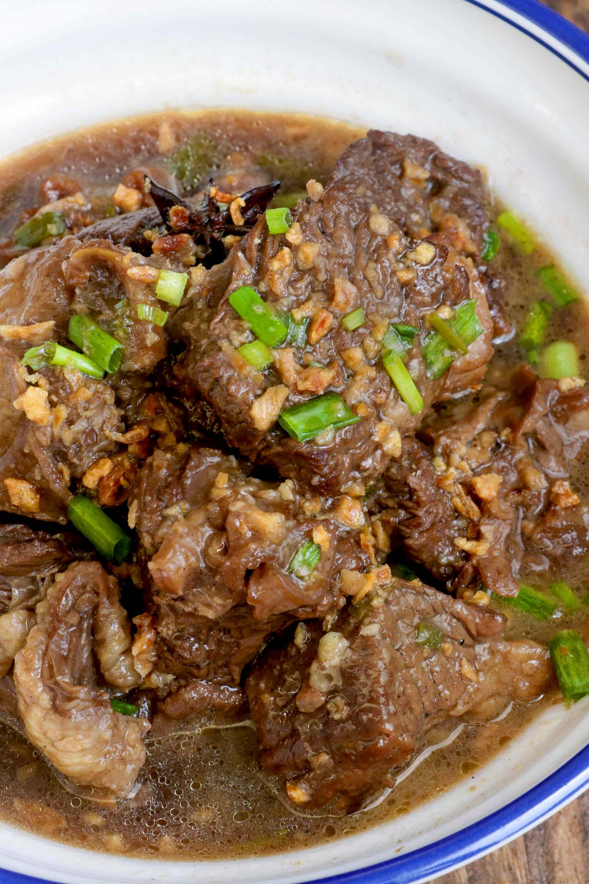 Beef Pares with tender beef chunks in rich and flavorful broth.i